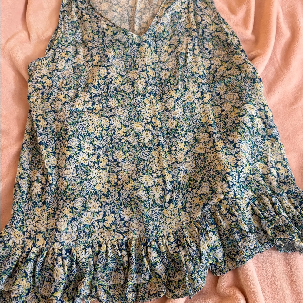 Cynthia Rowley Floral Ruffle Blouse - Blue and Yellow